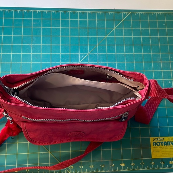 Kipling Syro Raspberry Red Crossbody Bag with Monkey KeyChain - Picture 7 of 12